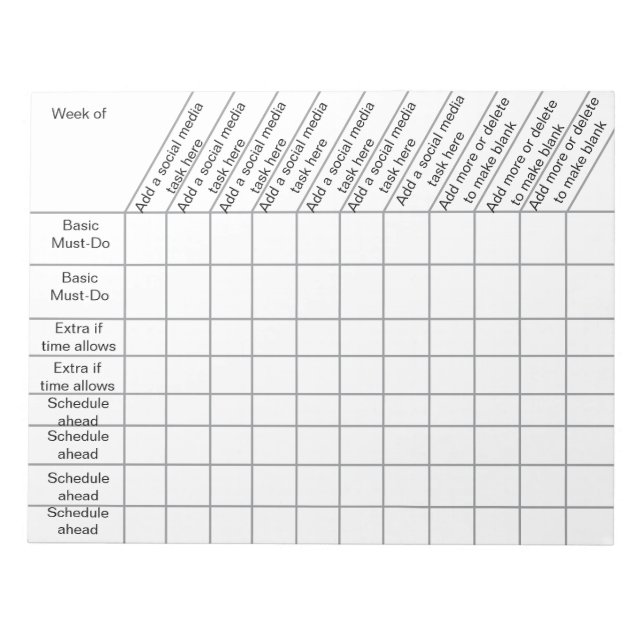 Content Creator Social Media Weekly Tracker Notepad (Front)