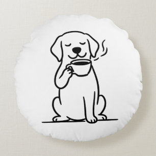 Content Dog Coffee Mood Round Cushion