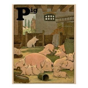 Contented Pigs on the Farm Alphabet Poster