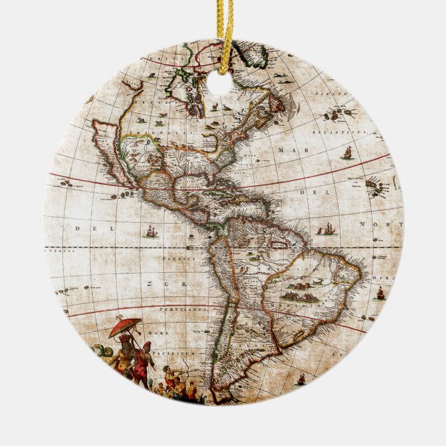 Continent of America Old Map Ceramic Ornament (Front)