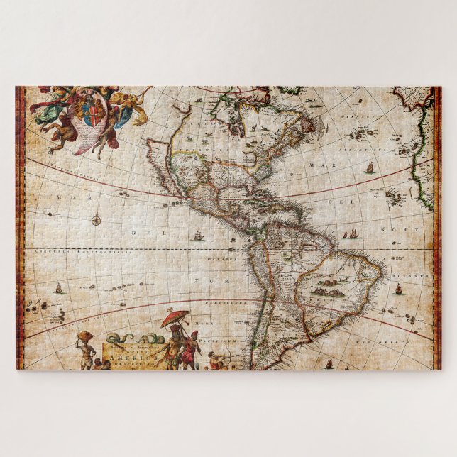 Continent of America Old Map Jigsaw Puzzle (Horizontal)