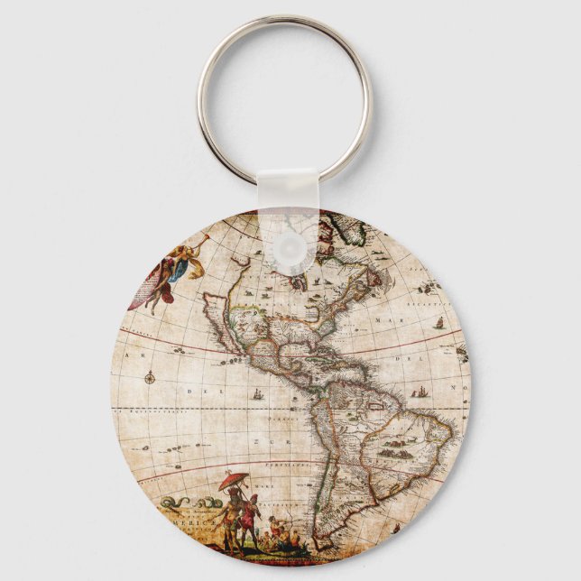 Continent of America Old Map Key Ring (Front)