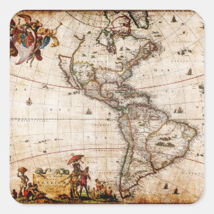 Continent of America Old Map Square Sticker