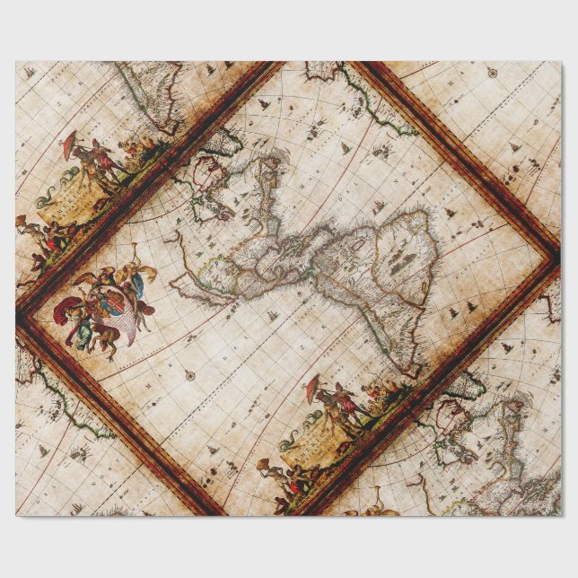 Continent of America Old Map Wrapping Paper (Flat)