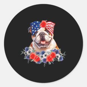 Continental Bulldog Dog Byndana American Flag 4th Classic Round Sticker