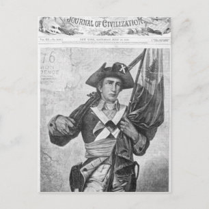 Continental Soldier holding a musket flag Postcard
