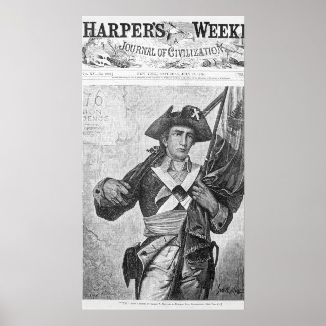 Continental Soldier holding a musket flag Poster (Front)