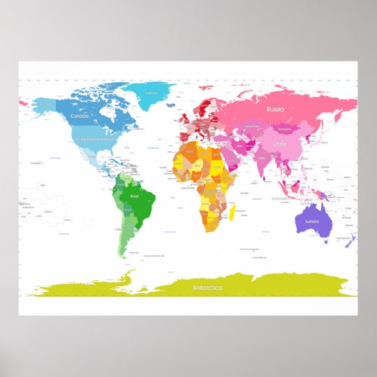 Continents World Map Poster | Zazzle