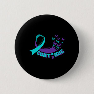 Continue Semicolon Butterfly Purple Teal Ribbon Fo 6 Cm Round Badge