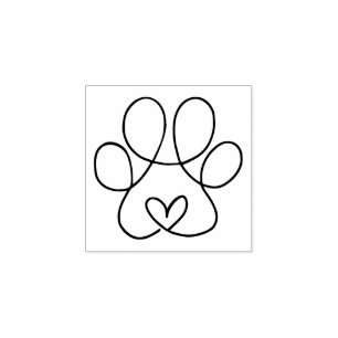 Continuous Line Art Heart inside a Paw Print Mini Rubber Stamp