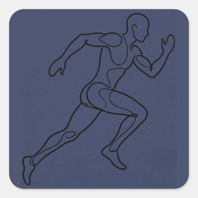 Continuous Line Art Sprinter Running Square Sticker (Front)