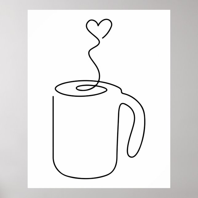 continuous line drawing of hot coffee cup saucer p poster (Front)