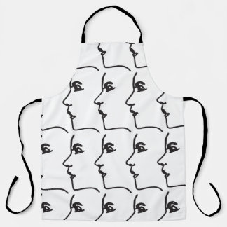 Continuous line, face profiles, artistic illustrat apron