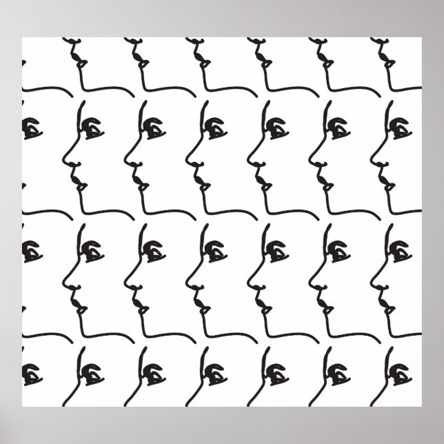 Continuous line, face profiles, artistic illustrat poster (Front)