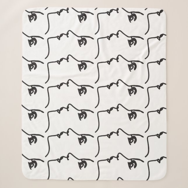 Continuous line, face profiles, artistic illustrat sherpa blanket (Front)