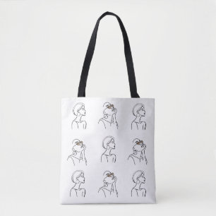 Continuous Line Fashion Woman Seamless Pattern – E Tote Bag