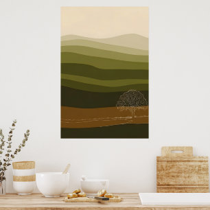 Continuous Line Tree Art Poster