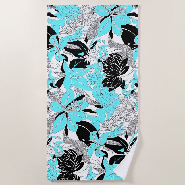 Contour Hawaii Tropical Lily and Protea Floral Beach Towel (Front)