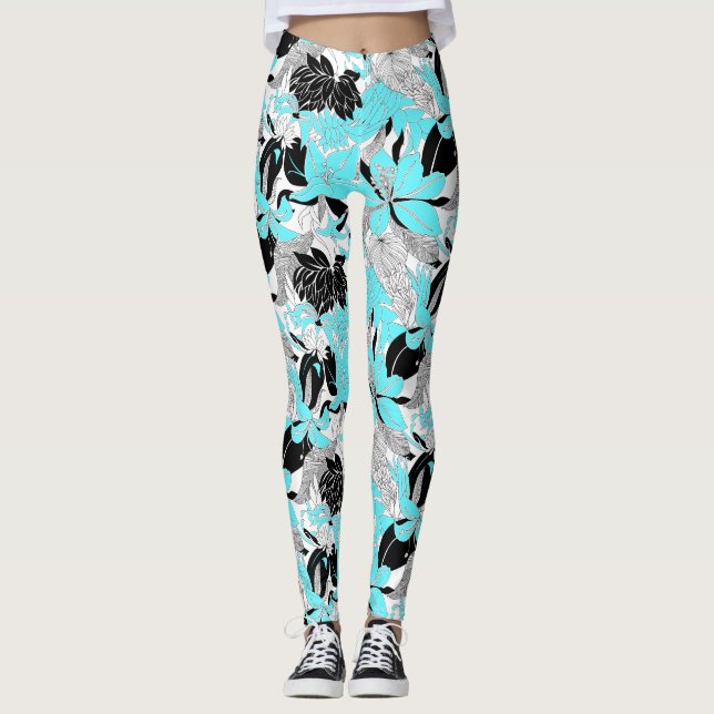 Contour Hawaii Tropical Lily and Protea Floral Leggings (Front)
