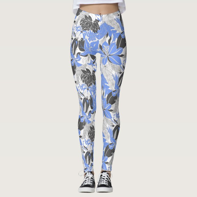 Contour Hawaii Tropical Lily and Protea Floral Leggings (Front)