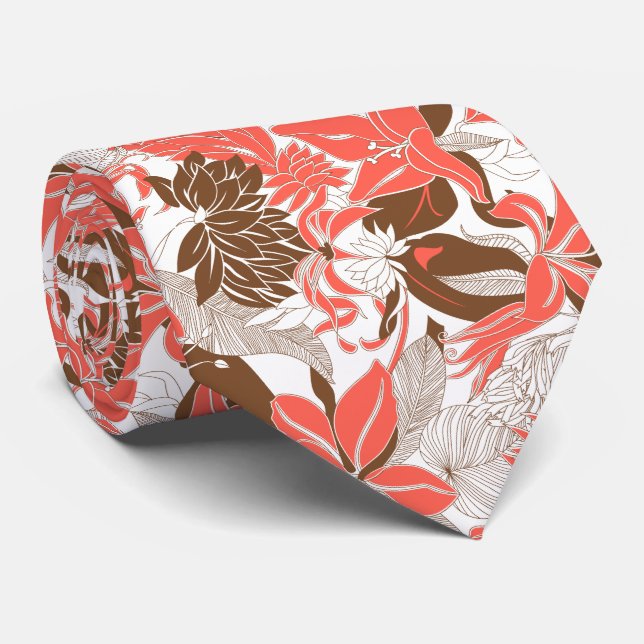 Contour Hawaii Tropical Lily and Protea Floral Tie (Rolled)