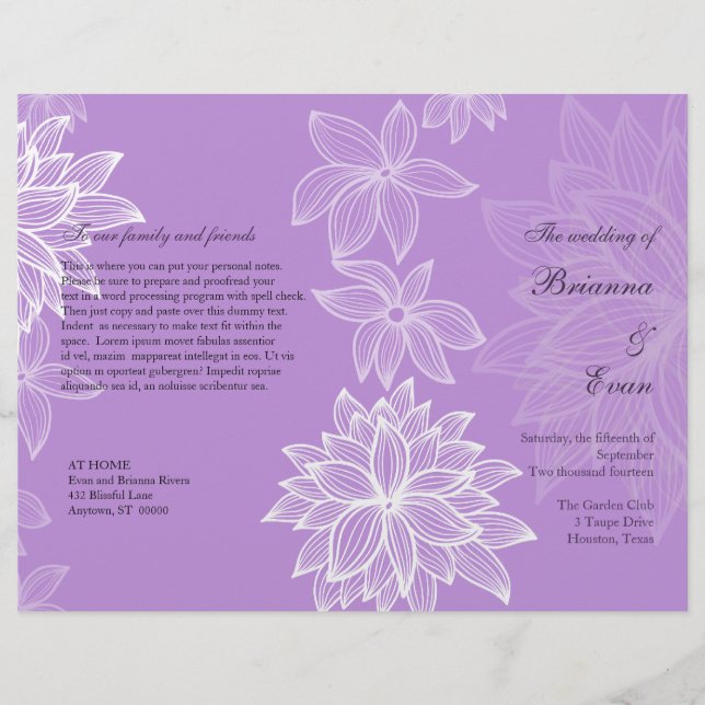 Contoured Bloom Lilac Wedding Program Flyer (Front)