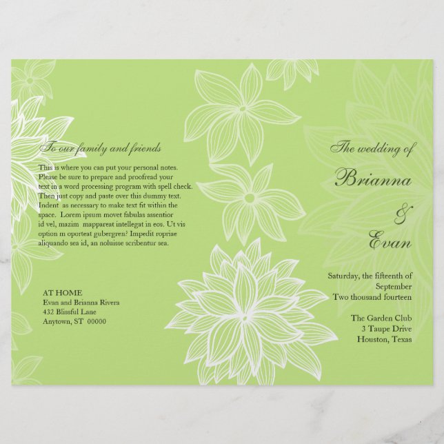 Contoured Bloom Lime Wedding Program Flyer (Front)