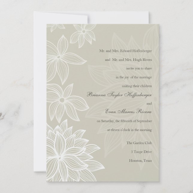 Contoured Bloom Taupe Wedding Invitation (Front)