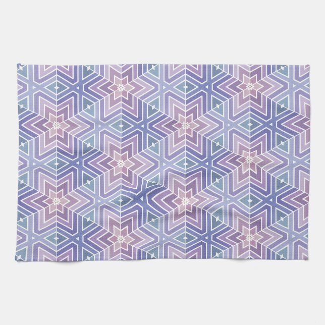 Contoured Lavender Geometric Star Maze Pattern Tea Towel (Horizontal)