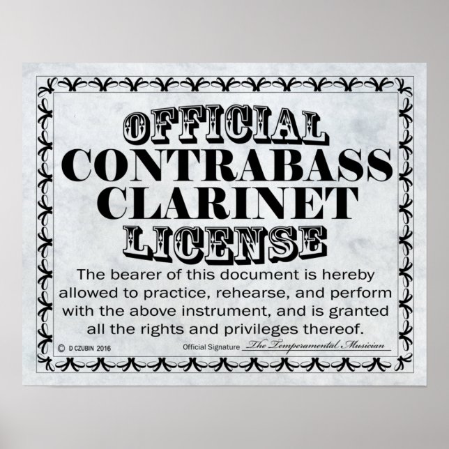 Contrabass Clarinet License Poster (Front)
