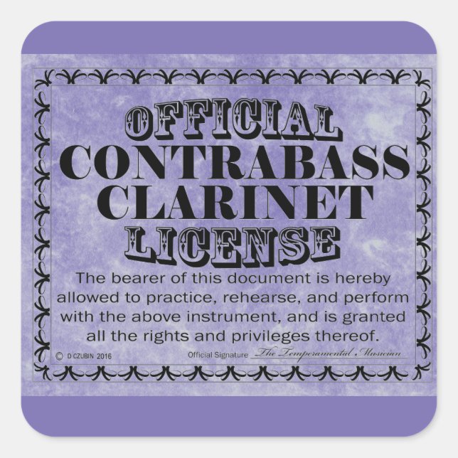 Contrabass Clarinet License Square Sticker (Front)