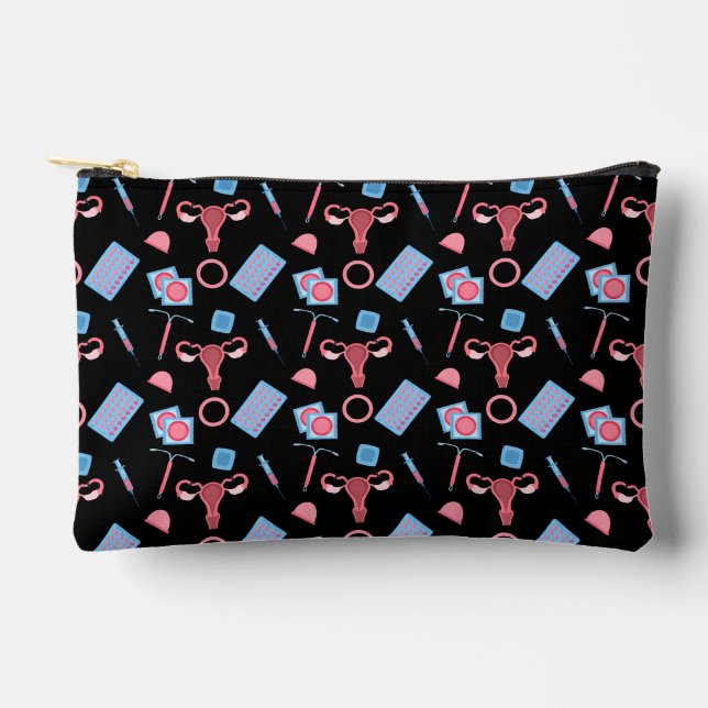 Contraception Pattern Feminist Accessory Pouch (Front)