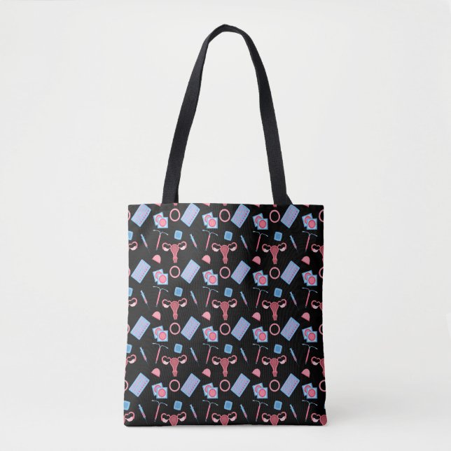 Contraception Pattern Feminist Tote Bag (Front)