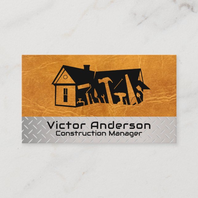 Contractor Builder Tools Logo | Home Renovation Business Card (Front)