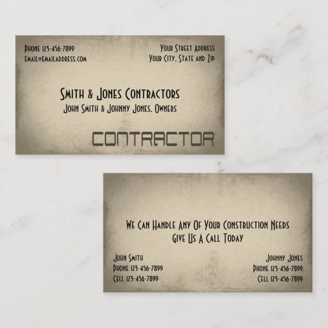Contractor Construction Business Card (Front/Back)