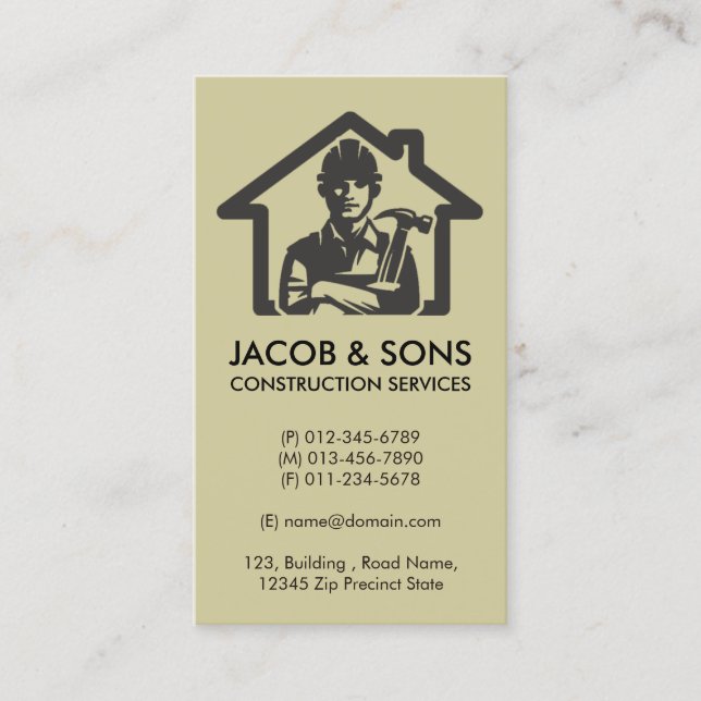 Contractor Construction House Repairs Business Card (Front)