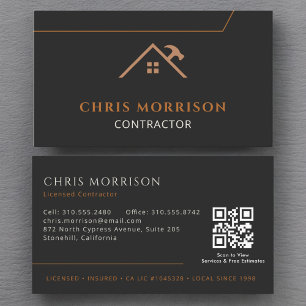 Contractor Construction QR Code Black Copper Business Card