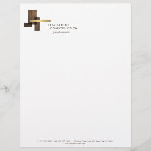 Contractor Construction Wood Gold Logo Custom Letterhead