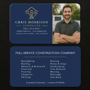 Contractor Photo Navy Blue Business Card