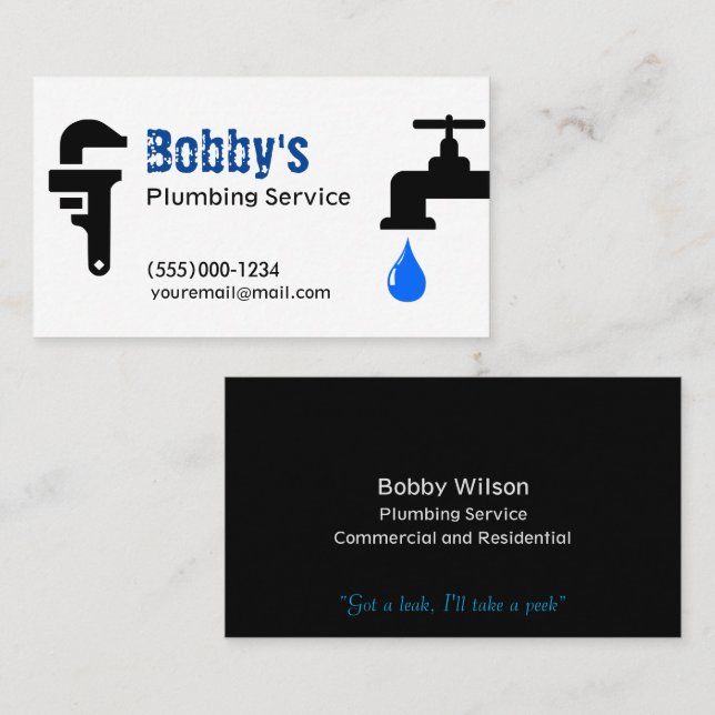 Contractor Plumbing Service Chrome Design Business Card (Front/Back)