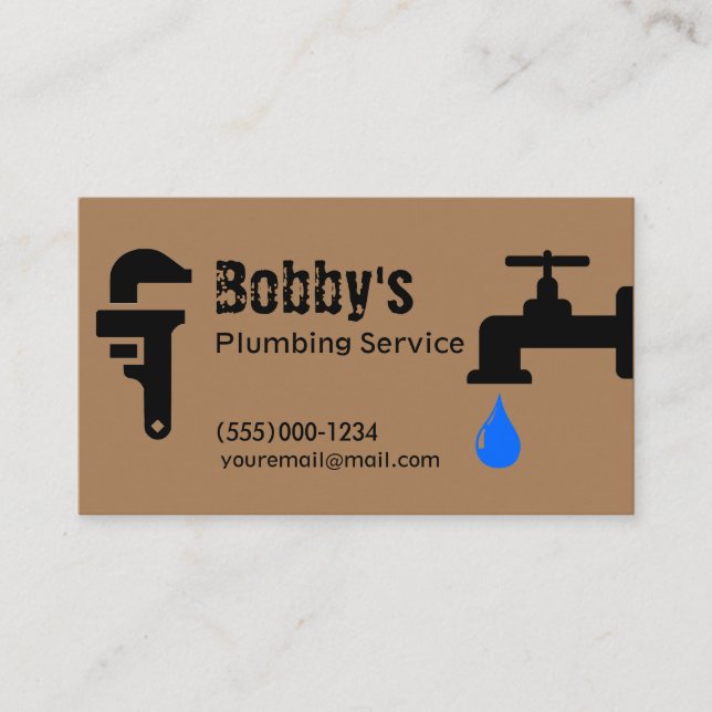 Contractor Plumbing Service Chrome Design Business Card (Front)