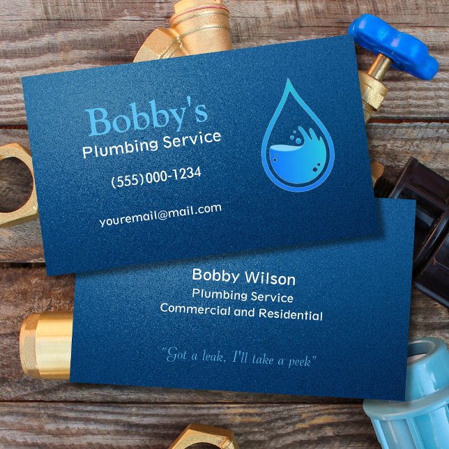Contractor Plumbing Service Water Drop Design Business Card (Creator Uploaded)