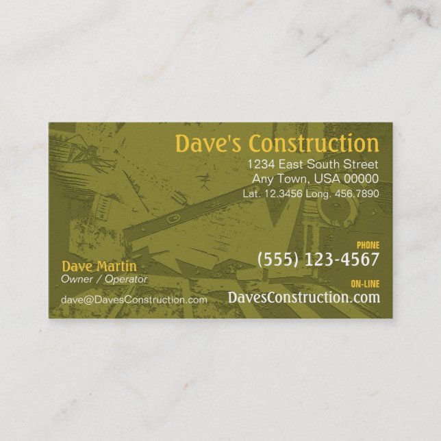 Contractor, Remodeling & Home Improvement Contact Business Card (Front)