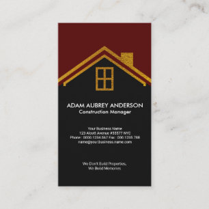 Contractor's Gold Home Roof Motif Construction Business Card