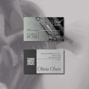 Contrast Black Grey Hair Stylist, Salon & Barber Business Card