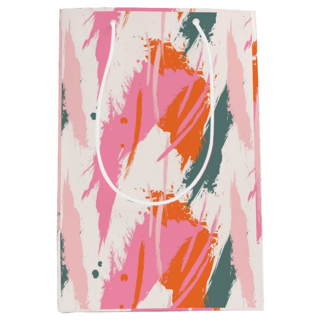 Contrast brush strokes pink green red  medium gift bag (Front)