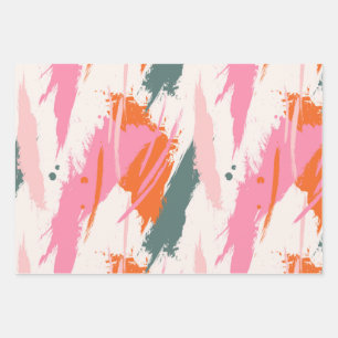 Contrast brush strokes pink green red wrapping paper sheet