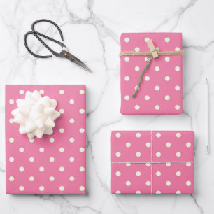 Contrast & Unity: Flamingo Pink & White Polka Dots Wrapping Paper Sheet