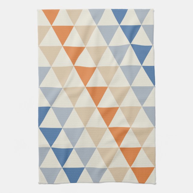 Contrasting Blue Orange And White Triangle Pattern Tea Towel (Vertical)