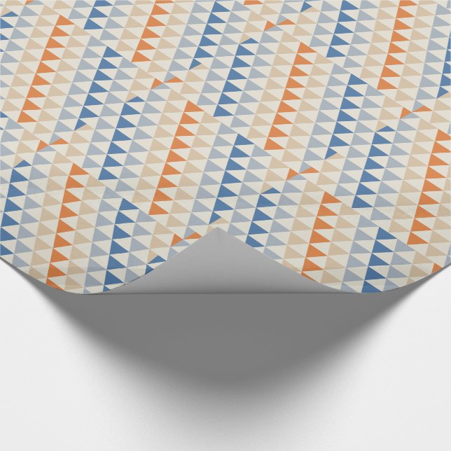 Contrasting Blue Orange And White Triangle Pattern Wrapping Paper (Corner)